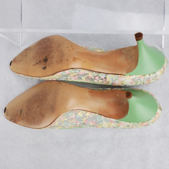 Vtg Floral Lace Joyce Heels Pastel California Sz 8 - Picture 6 of 13